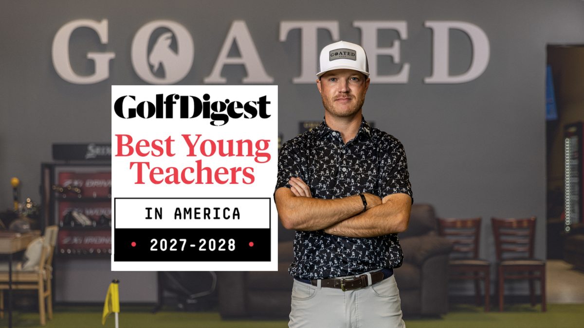 Harrison Joyner at the GOATED Clubhouse with the Golf Digest Best Young Teachers in America 2027–2028 badge